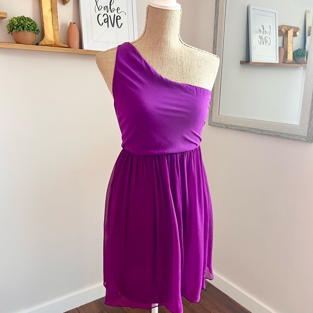Alice + Olivia Royal Purple Silk One Shoulder Dress